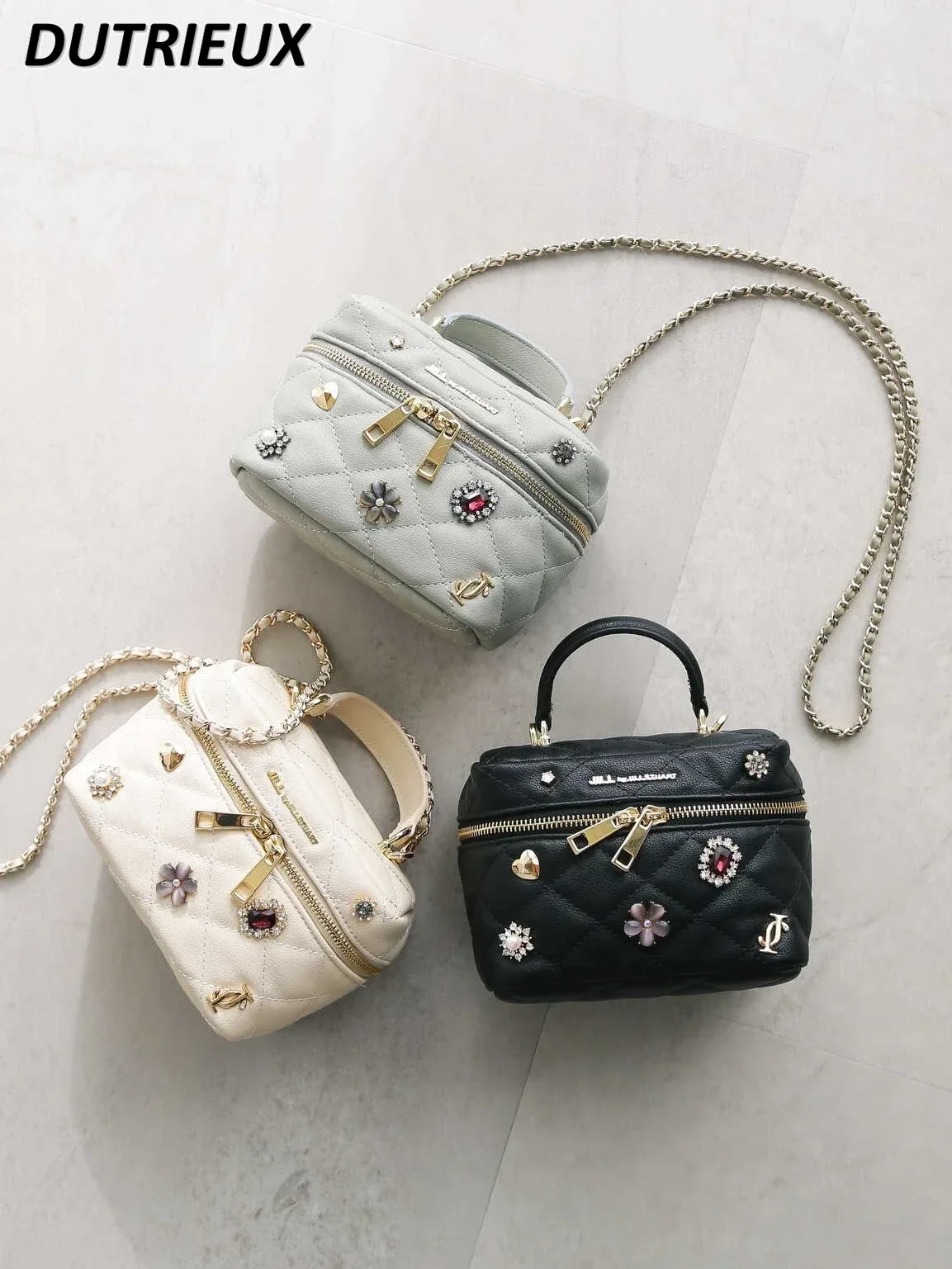 Japanese Style New Women's Handbag Shoulder Chain with Diamond Mini Cosmetic Bag Female Sweet Cute Crossbody Bags for Ladies