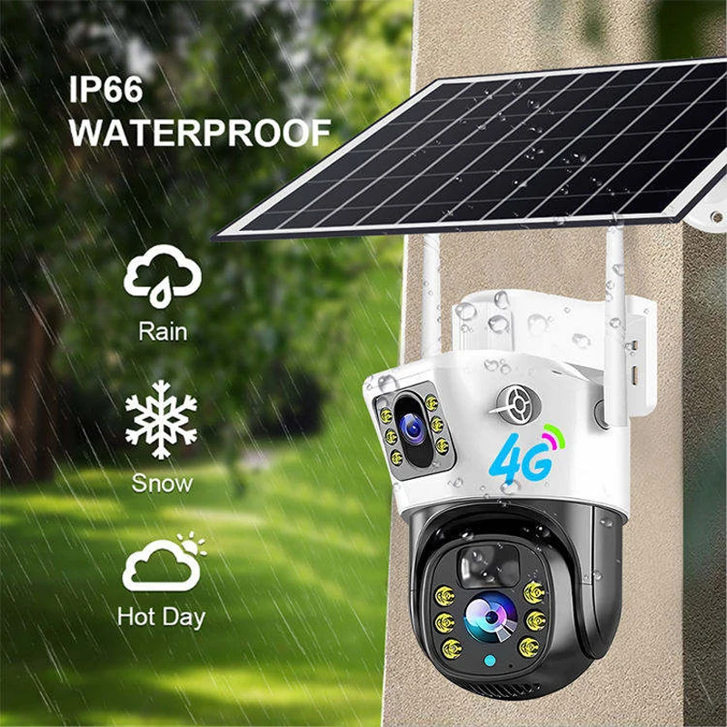 Dual Lens Screen 10W Solar Panel 12000mah Battery PIR Human Detection AutoTracking 4G Solar Powered Wireless Security