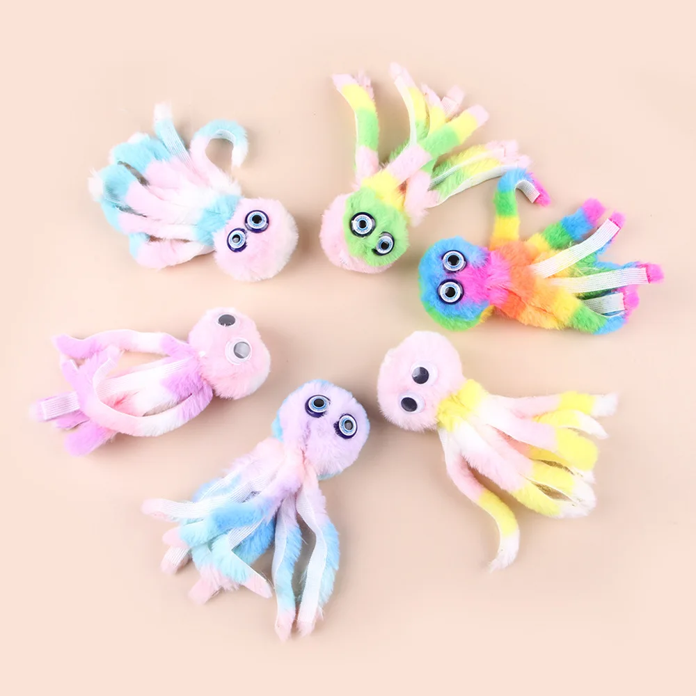 Cat Toys Cute Octopus Plush Toy Bite Resistant Teeth Interactive Rainbow Dog Toys Teasing Sticks Changing Heads Play Supplies