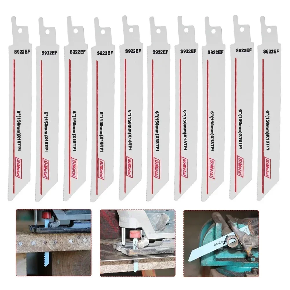 10pcs S922EF Reciprocating Saw Blades - Hand/Folding Saw for Wood Metal Plastic Pipe Pruning Cutting Tools Bimetal Saber Saw