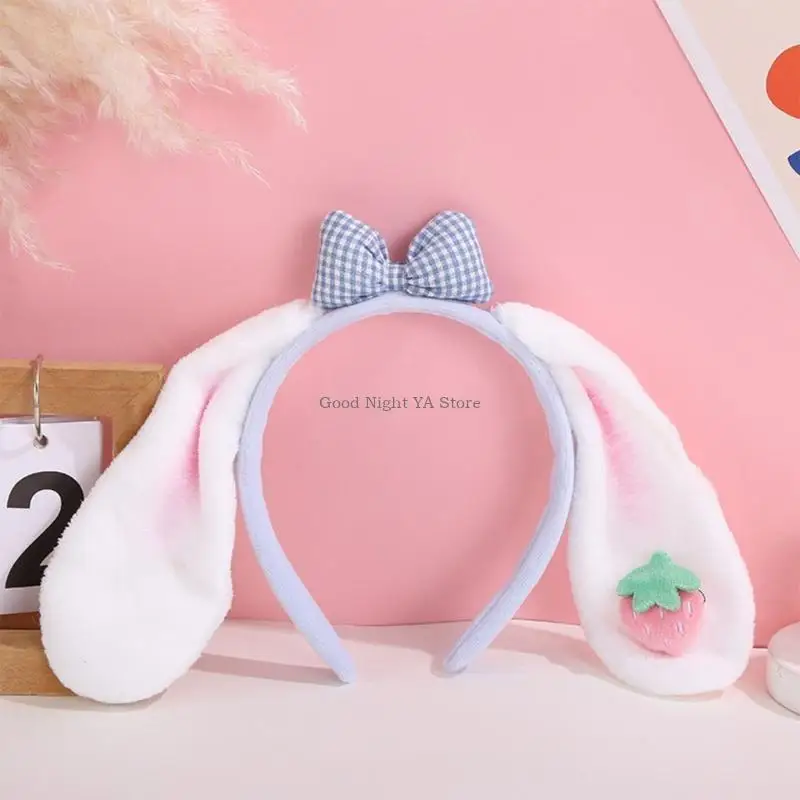 

Прекрасная повязка для волос в форме кроличьих ушей с клубничным декором и бантом для девочек, косплей