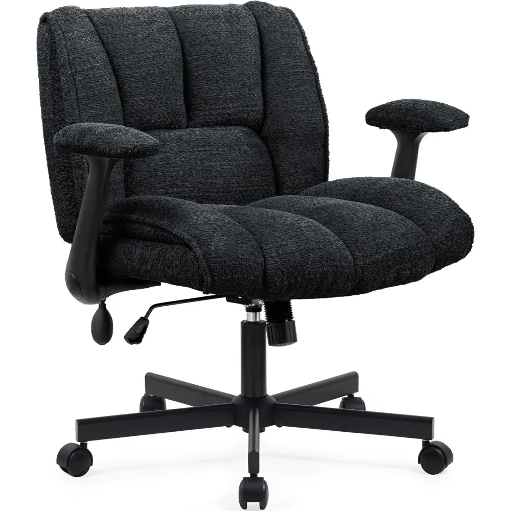 

Office Chair with Flip-Up Arms and Wheels, Wide Seat Desk Chair , Modern Cross-Leg Chair for Home Office, Black