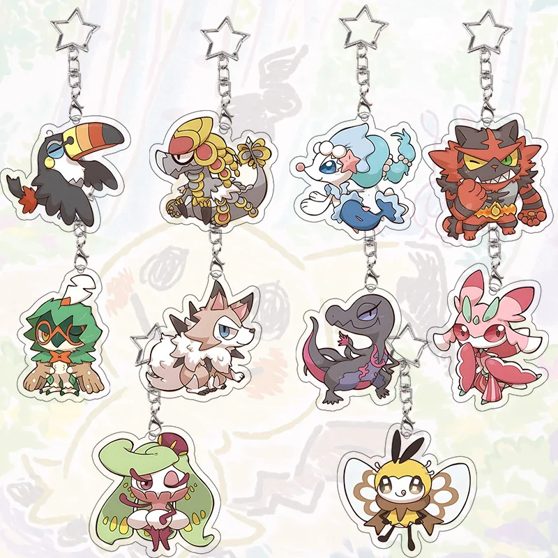 

Primarina Lycanroc Salandit Acrylic Keychain Kawaii Cartoon Animation Pendant Backpack Decor Bag Charms Girl Birthday Gift
