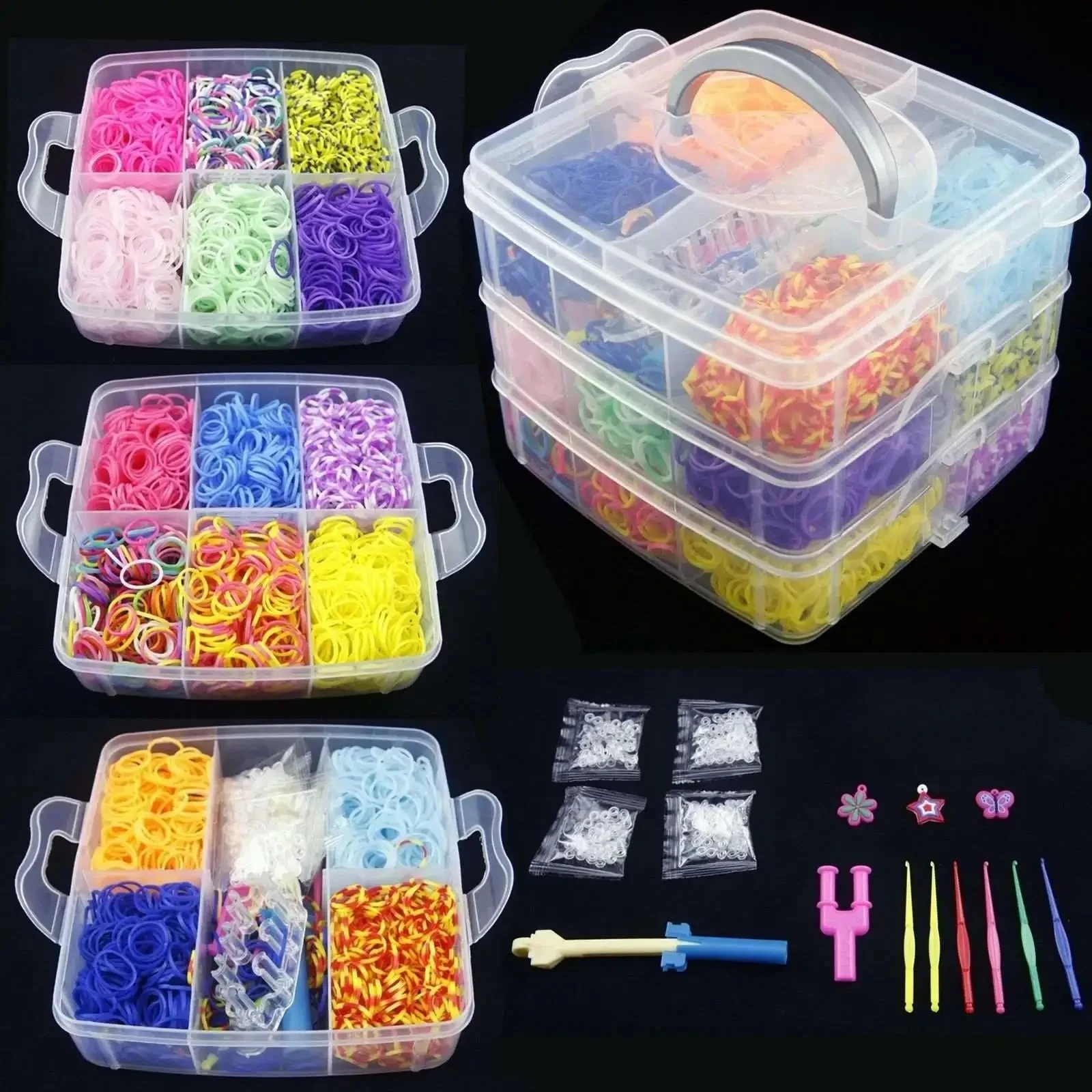 Rubber Bands Weaving Set DIY Toys Craft Kid Bracelet Braid Silicone Elastic Weave Bands Gifts for Girls