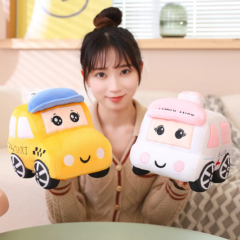 30/40CM Cartoon Cars Peluche Toys Kawaii Police Cars Ambulances Taxis Plushie Dolls Stuffed Soft Toy Kids Baby Creative Gift