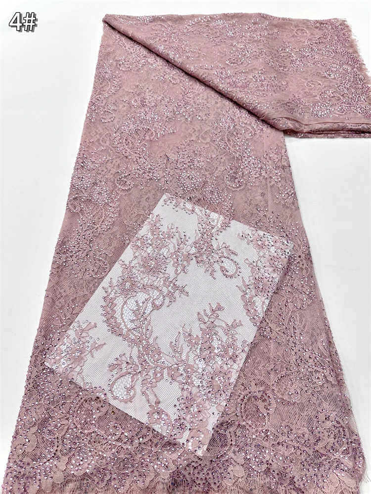 

African Lace Fabric 2025 Sequins pearl Embroidery Groom Nigerian Bridal High Quality French Tulle Lace Fabric For Wedding