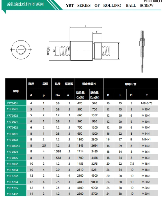 High Speed YRT Series Ball Screw Manufacturing Screw Nut Ball YRT0401 0801 1205 1402 Cnc Ball Screw For Electronics Industry