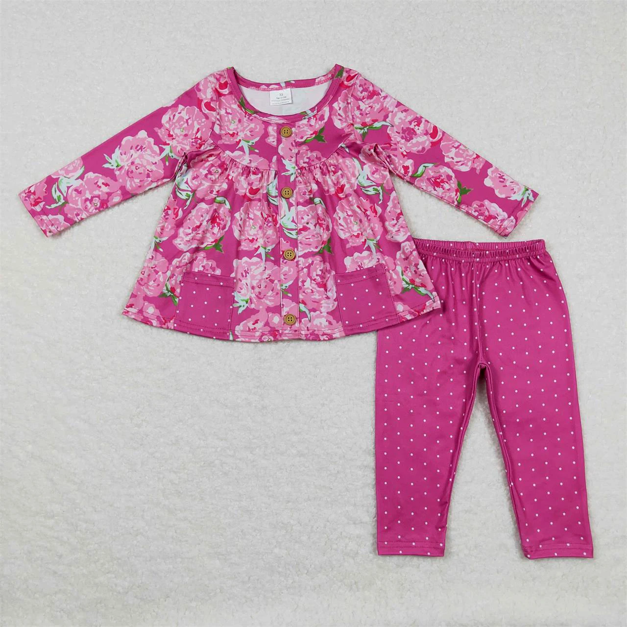 

Wholesale Long Sleeves Pocket Flower Tunic Tops Legging Pants Children Kid Two Pieces Toddler Floral Outfit Baby Girls Roses Set