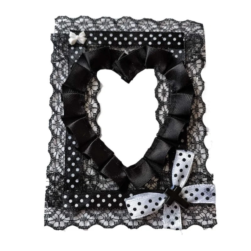 Cute DIY Lace Bowknot Kpop Photo Card Holder Idol Photocard Case Decorative Card Cover Black White Love Heart Shape Photo Holder image 5