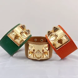 High Quality 10 Color Style Wide PU Leather With Stainless Steel Bracelet For Men Women Brand Jewelry Gift