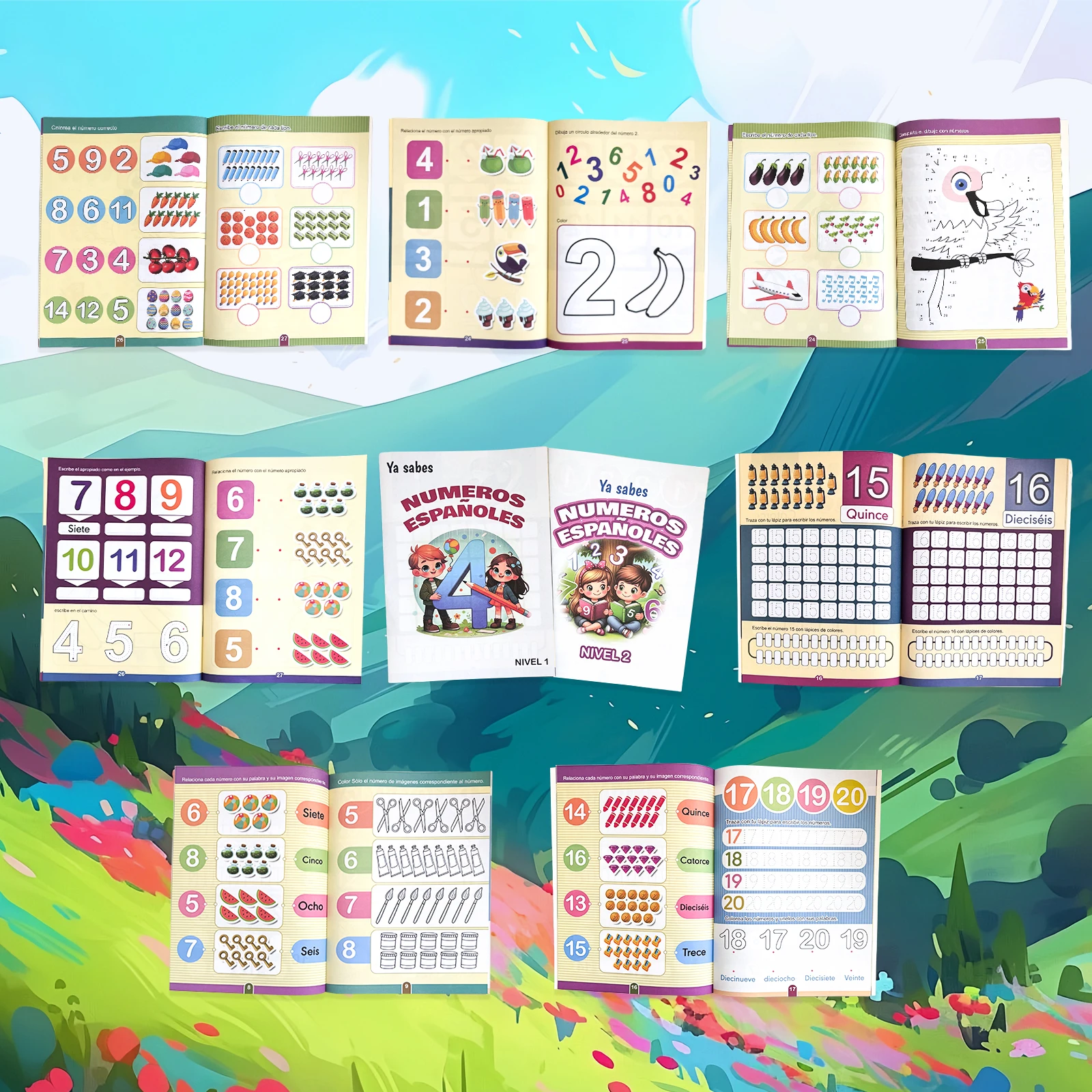 2 Level Spanish Number Tracing Workbook Counting Coloring Matching Activity Kids Early Math Learning Educational Exercise Book
