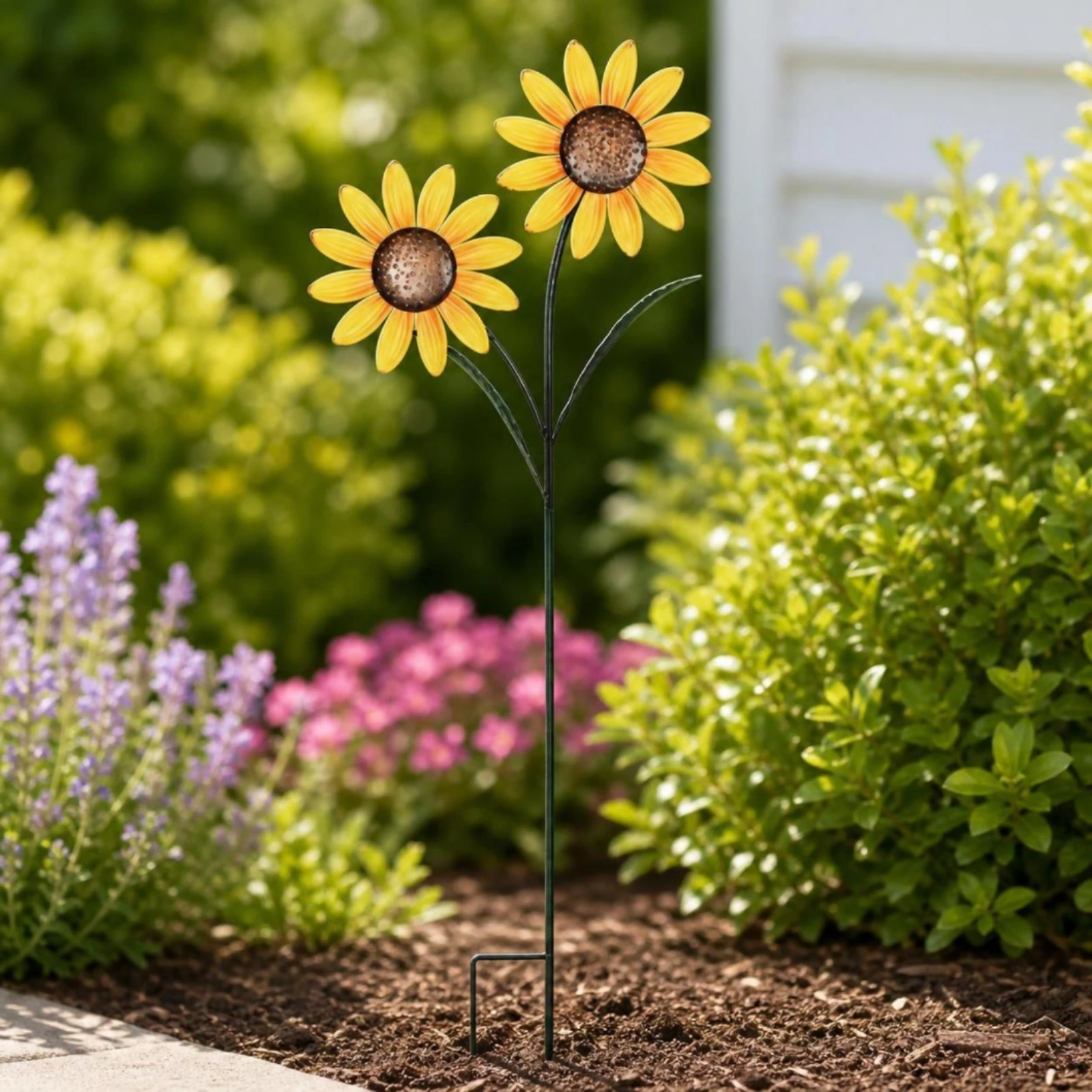 Blossom Stake with Two Heads Double-Headed Blossom Garden Stake Unique Outdoor for Lawn