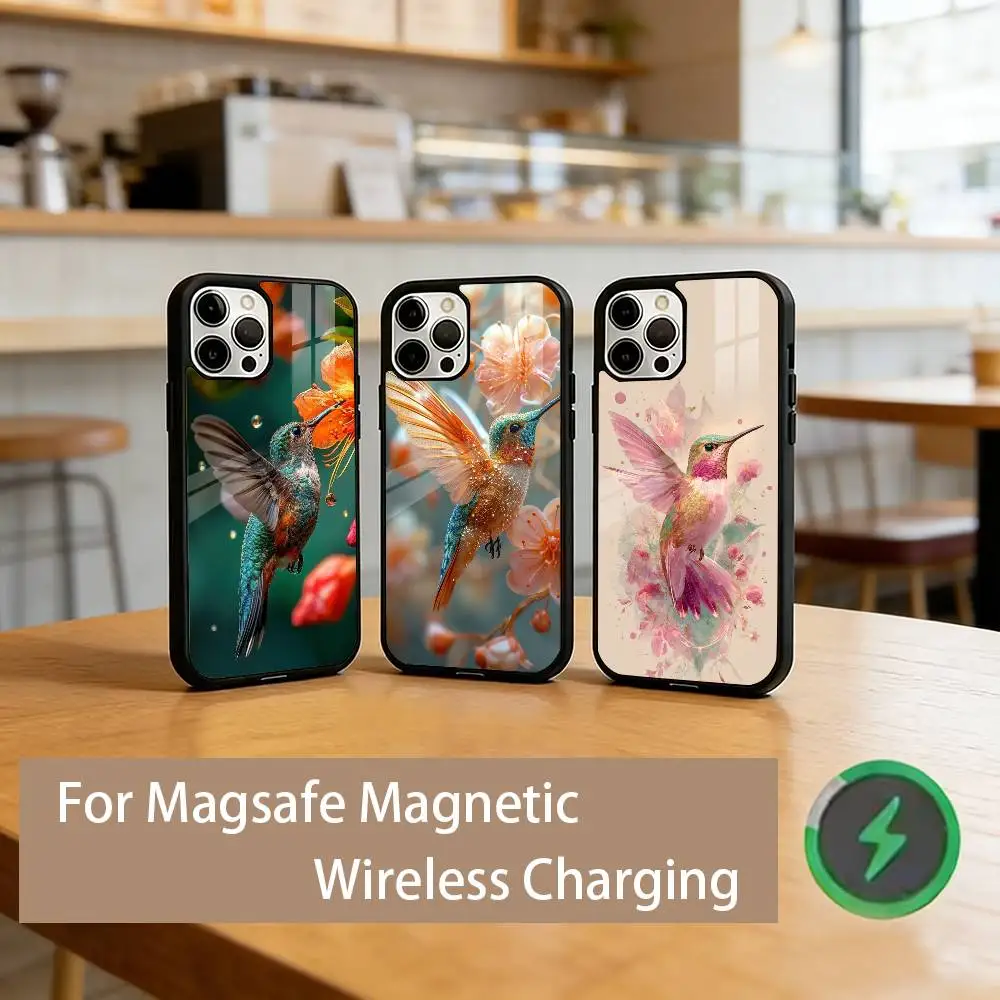 

Colorful Hummingbirds Phone Case For iPhone17,16,15,14,13,12,11 Plus,Pro Magnetic For Magsafe Wireless Charging