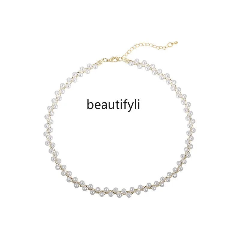 

French double-layer pearl necklace women's new collarbone chain light luxury niche neck chain accessories