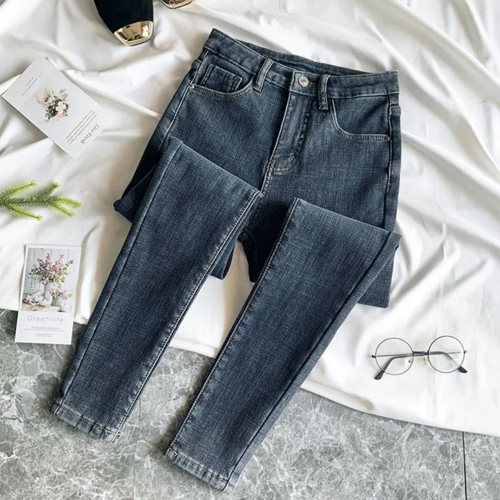 Denim Pants Spring Autumn Jeans For Women High Waist Skinny Warm Thick Jeans Womens High Elastic Stretch Jeans  women clothing