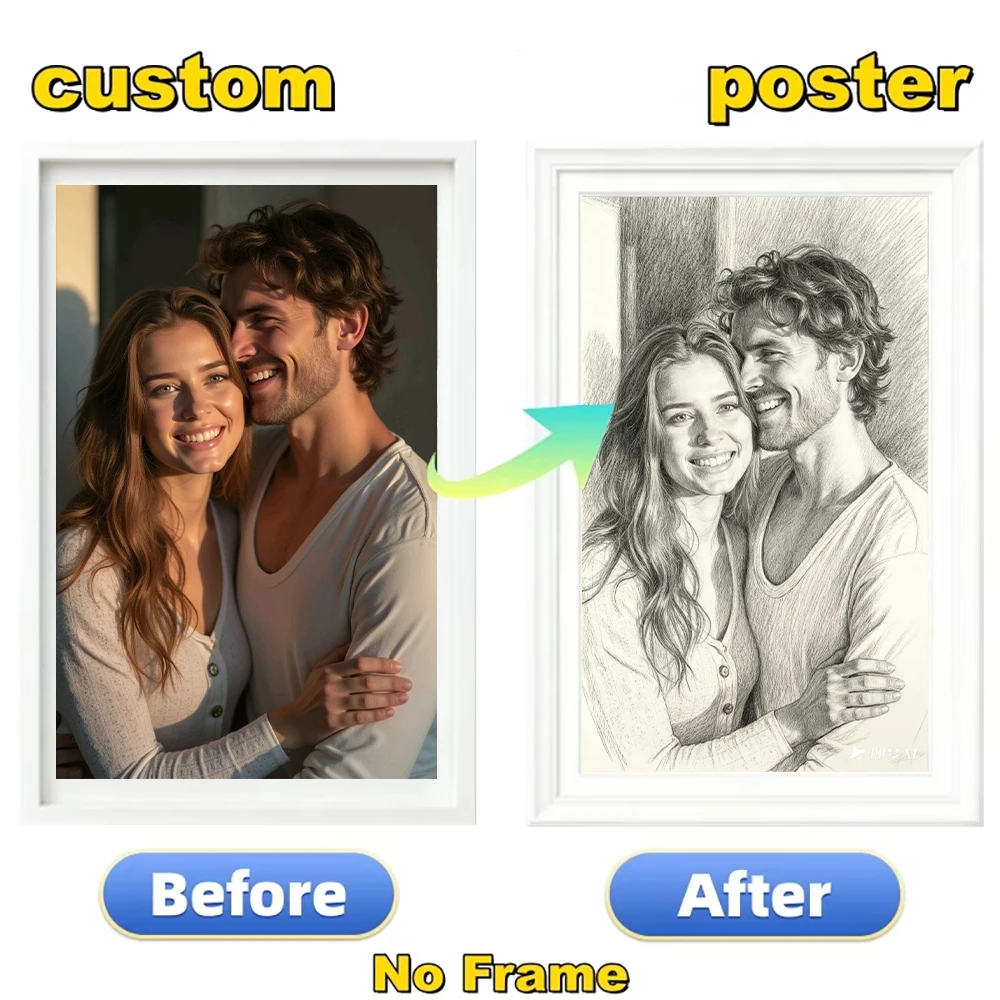 صور مخصصة لصور الرسم باللونين الأبيض والأسود، وهدايا شخصية، وهدايا عيد الحب، وديكور غرفة المعيشة بدون إطار #1