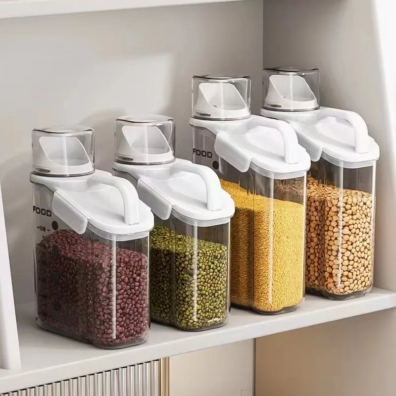 

Grain Storage Box with Measuring Cup Plastic Sealed Rice Bucket Sealing Tank Moisture Proof Storage Jar Food Organizer