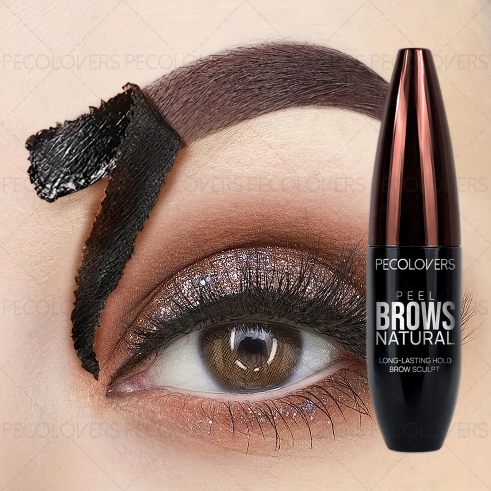 1Pc Pecolover Tattoo Eyebrow Gel, Waterproof, Semi-Permanent, Long-Lasting, Black Brown, Sweatproof, Film Forming, Tearing Off