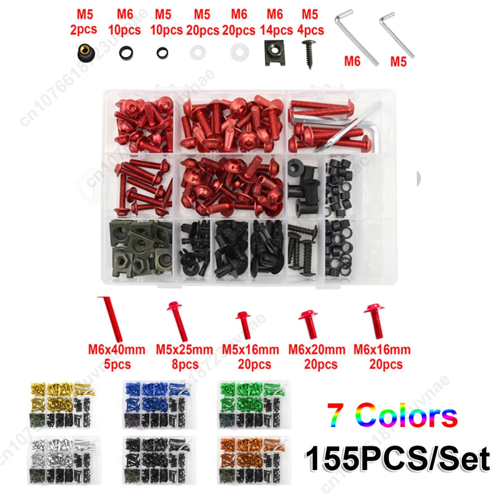 155PCS Motorcycle Fairing Bolts Kit Screws Nut For KAWASAKI VERSYS 650 N INJA 300 400 650 ZX6R VULCAN S 650 ZX10R KLX250