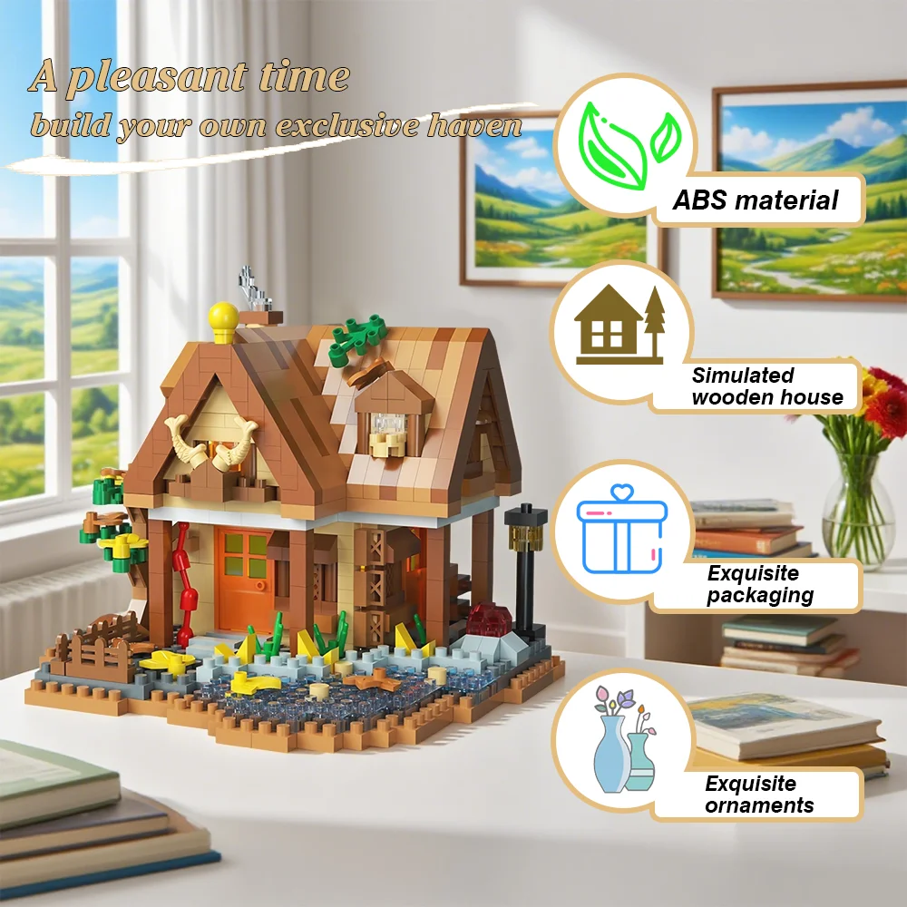 مجموعة مكعبات بناء كابينة الغابة - مجموعة نماذج منزل خشبي DIY، لعبة ألغاز مبتكرة للبالغين والأطفال