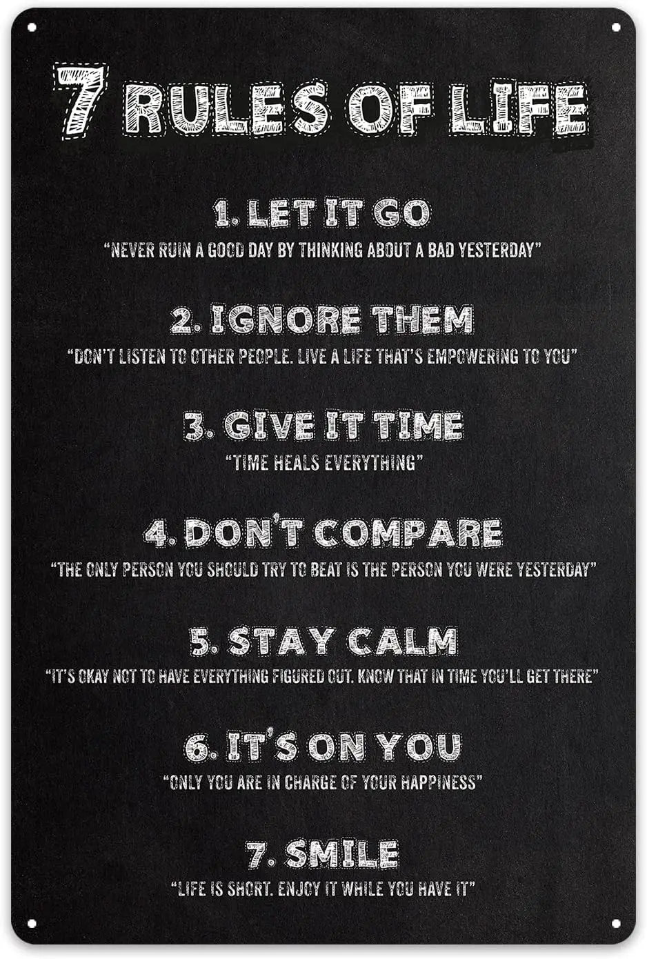 Вдохновляющие 7 правил жизни металлический жестяной знак-Мотивационный настенный плакат-идеальный декор и подарки для офиса-8x12 дюймов