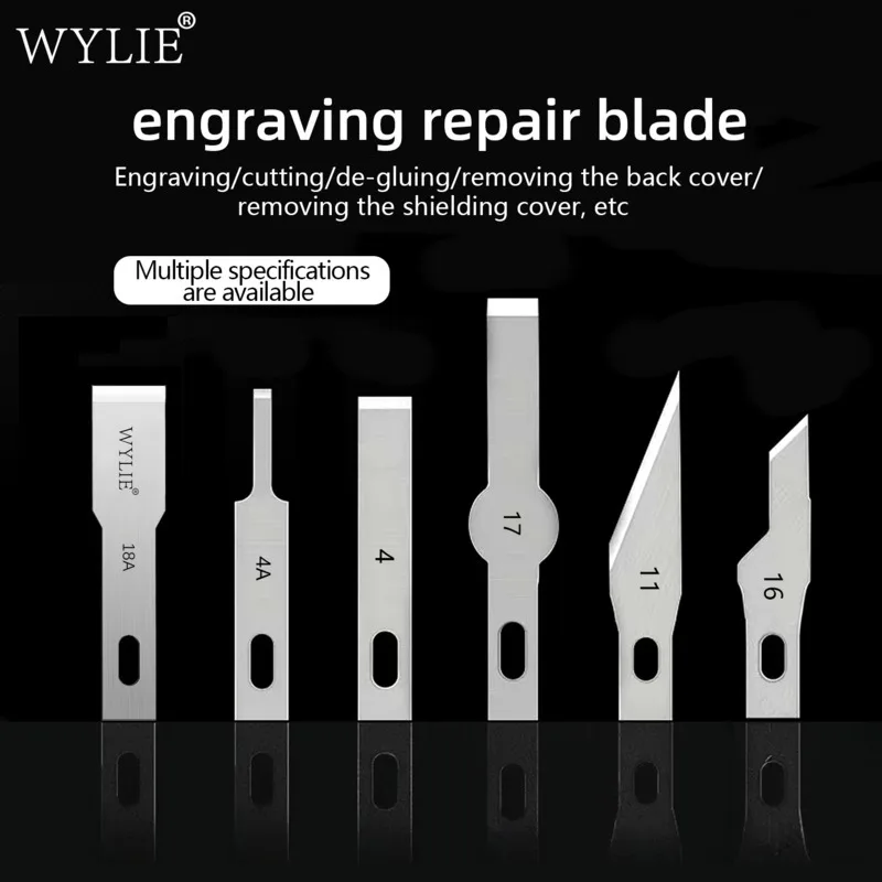 WYLIE 200Pcs Engraving Repair Blades Assorted Replacement Knife Blades in 6 Sizes 4A 11 17 18A Metal Forged Anti-Rust Coated