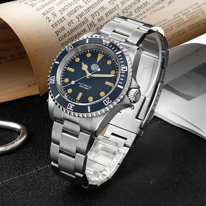 2024 New Watchdives 40mm Vintage Sub Watch NH35 Automatic Domed Sapphire 20ATM C3 BGW9 Luminous 316L Steel Men Diver Wristwatch