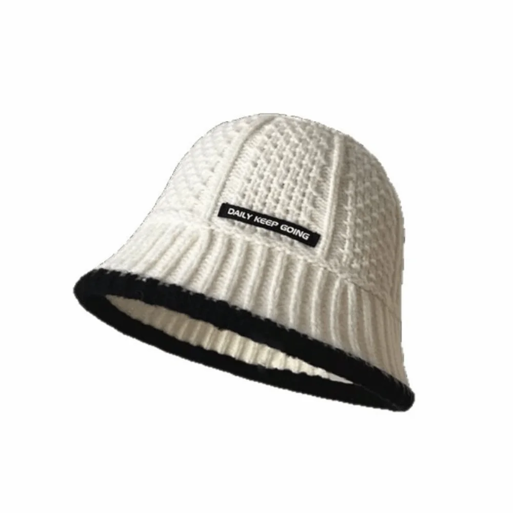 Polyester Fiber Knitted Bucket Hat Windproof Korean Style Women Fisherman Hat Warm Solid Color Wool Basin Cap Shopping Travel