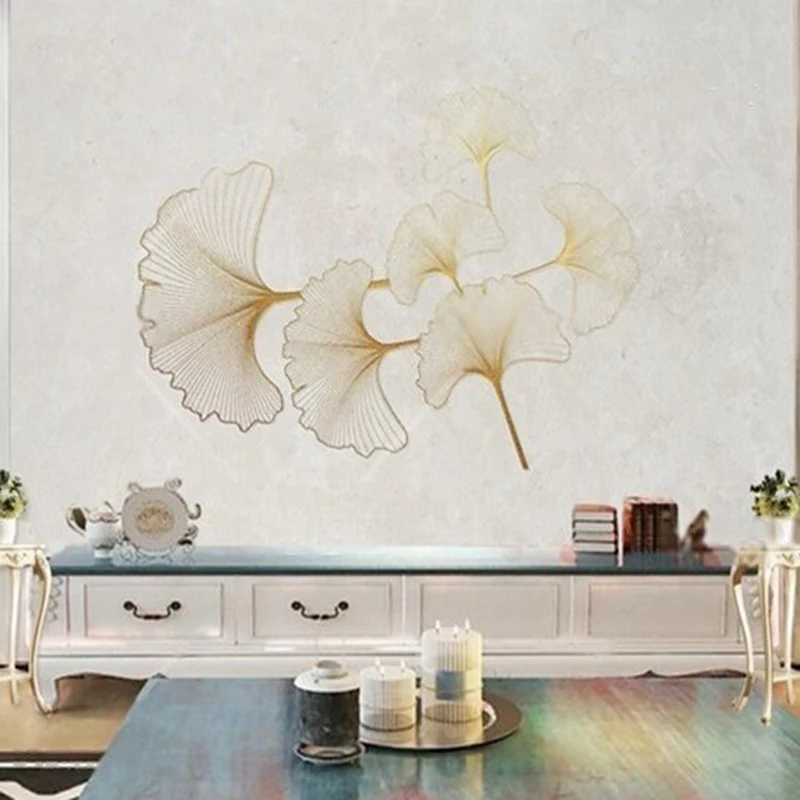 Modern and simple ginkgo leaf relief TV bedroom home decoration background wall paper