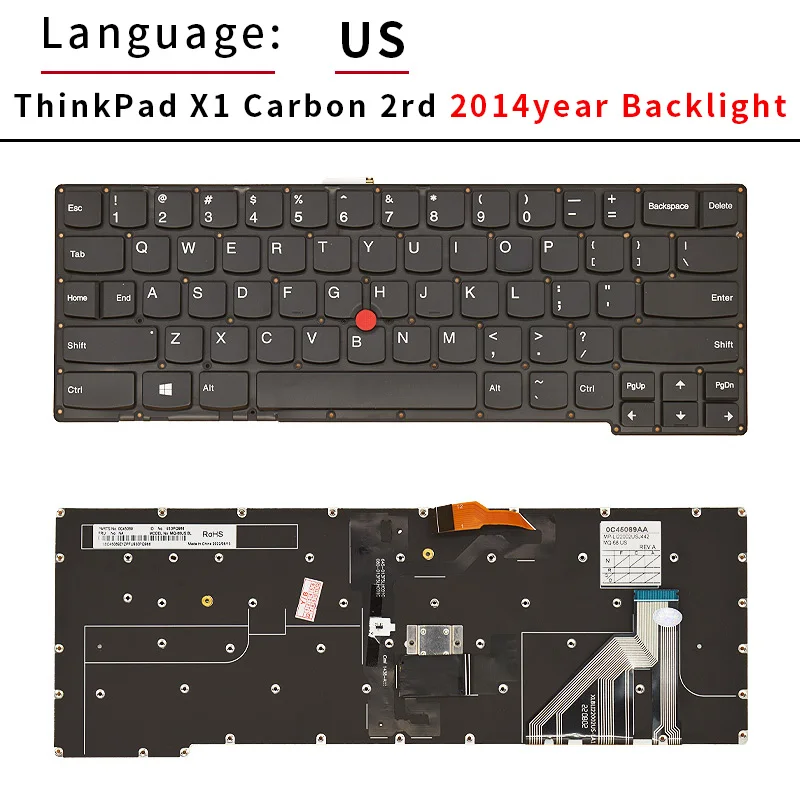 Imagem -03 - Teclado Portátil com Retroiluminação para Lenovo Thinkpad X1c 2014x1 Carbono Gen tipo 20a7 20a8 Inglês e Russo Novo