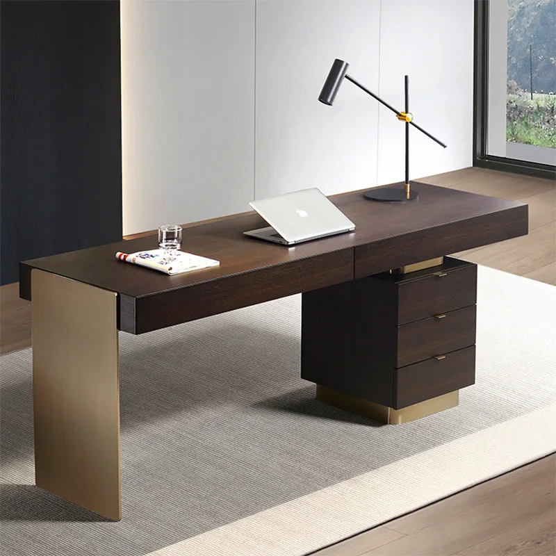 

Wooden Desk with Drawer and Storage Cabinet Stainless Steel Legs, Computer Desk,Writing Table for Home Office or Study Room