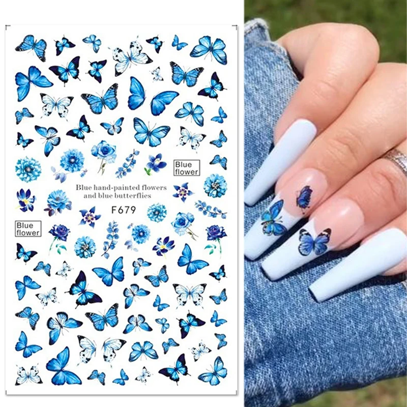 Color Butterfly Flower Nail Art Sticker Nail Parts Rose Sunflower 3D Adhesive Sticker Nail Decoration Decals Manicure