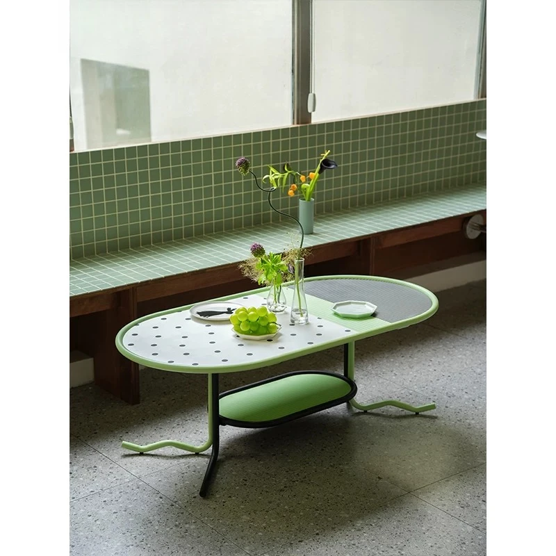 Oval double-layer coffee sofa side table household side table dopamine