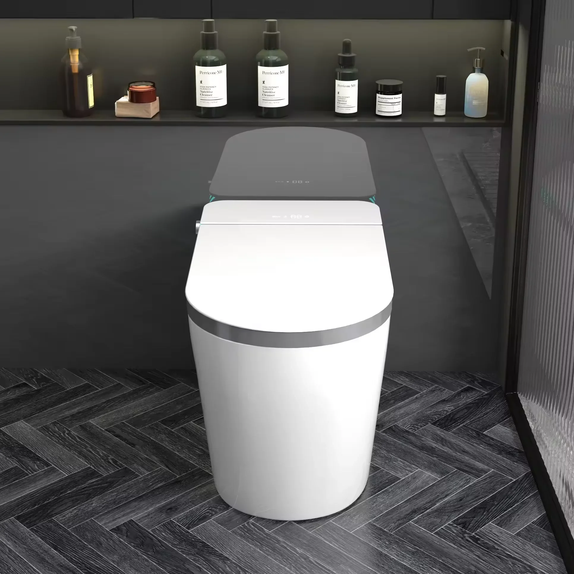 Bathroom Toilet,Intelligent Sanitary Ware Water Closet Bathroom Ceramic Automatic Electricity Floor Mounted Smart Toilet Commode