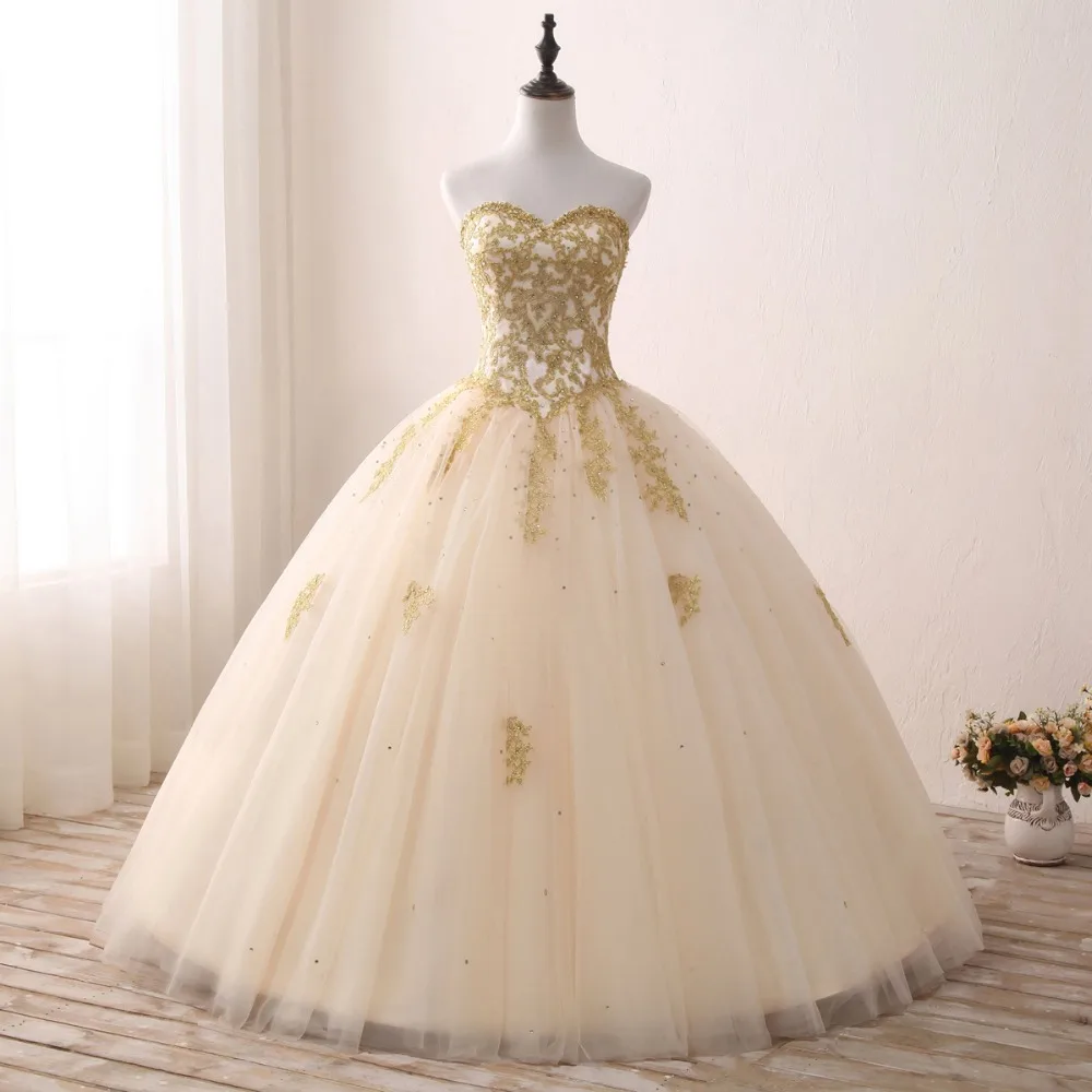 ANGELSBRIDEP White And Gold Quinceanera Dresses Plus Size Lace Appliqued Tulle Long Debutante Sweet 16 Party Gown Custom Made