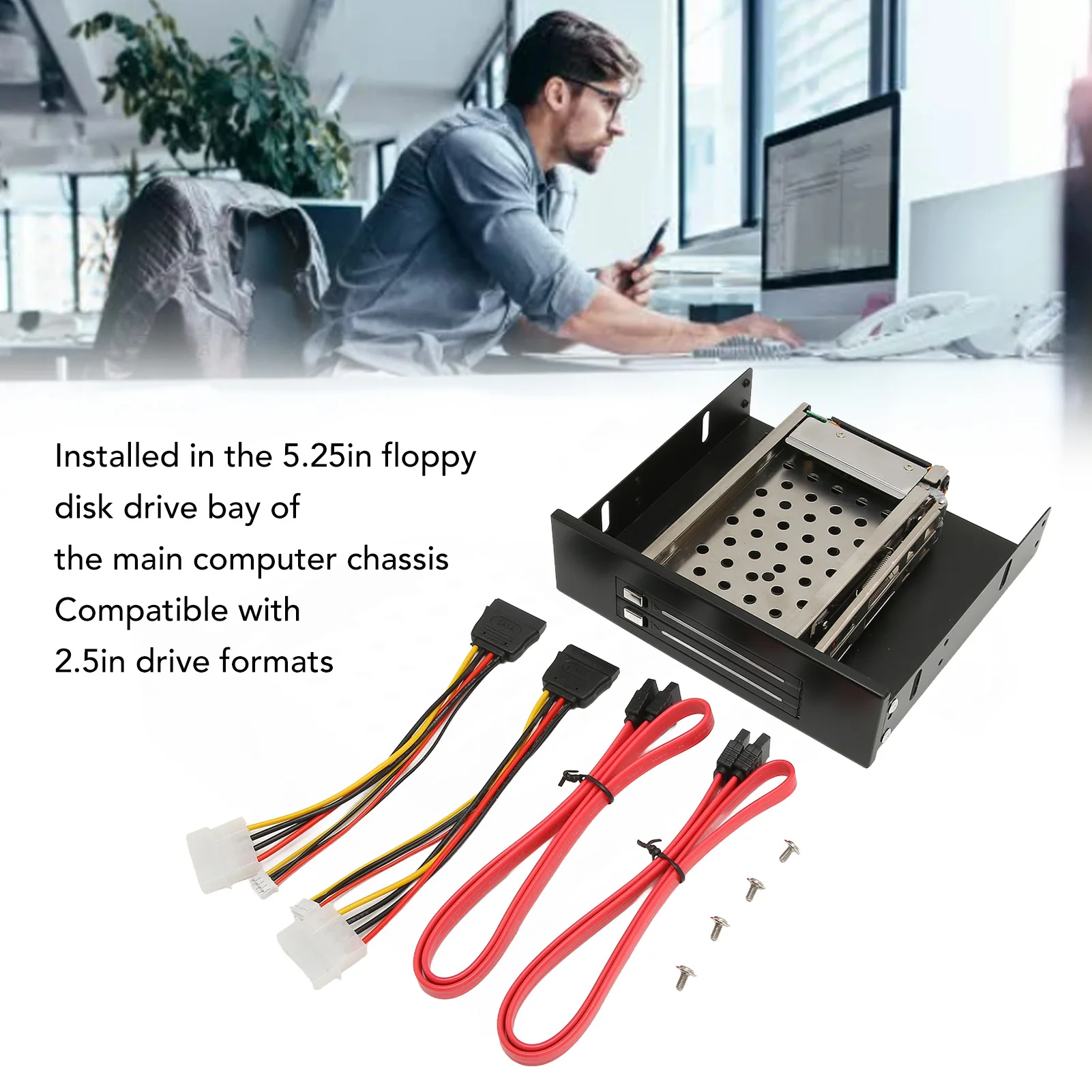 

2.5in Internal Enclosure Double Bay Trayless Design SATA Enclosure 6Gbps Running Wide Compatible for Server Computers