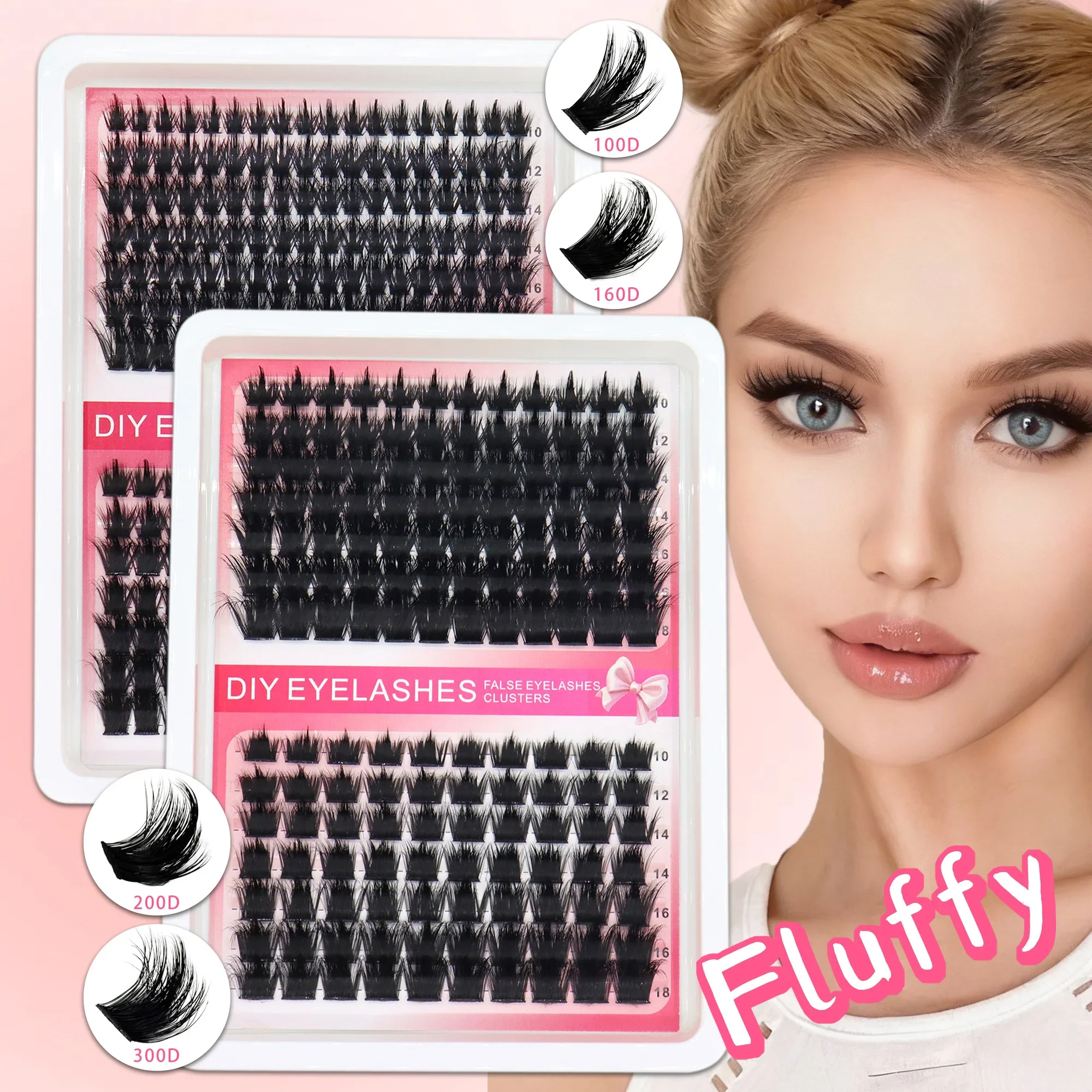 HBZGTLAD 14 Reihen-Set mit Spikes DIY Wimpernbüschel D-Kurve Spiky Vollbündel Wimpernverlängerungsset Einzelwimpern