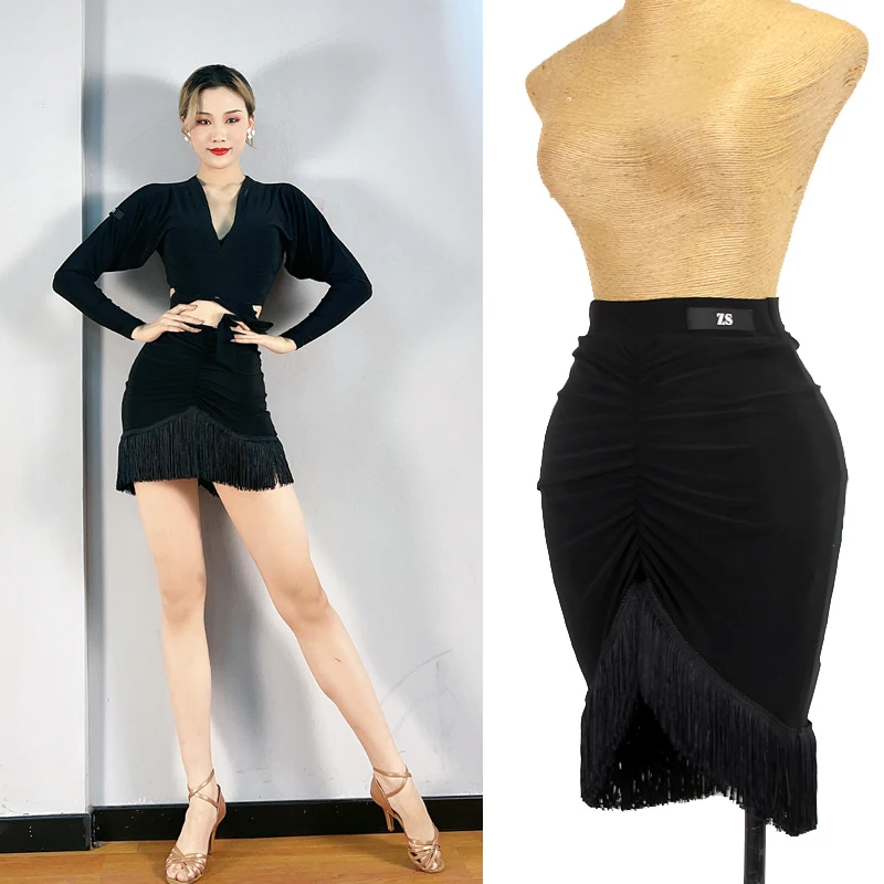 

Female Latin Dance Skirt Professional Rumba Practice Fringe Clothes Samba Tango Cha Cha Salsa Dance Tassel Half Dress DQL6720