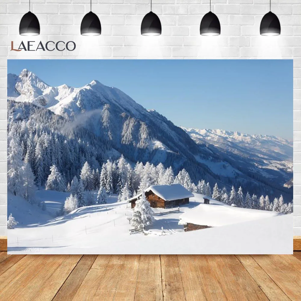 Laeacco Mountain Snow Winter Blue Sky Cloudy Natural Scenic View Photo Background Photography Backdrop Photocall Photo Studio