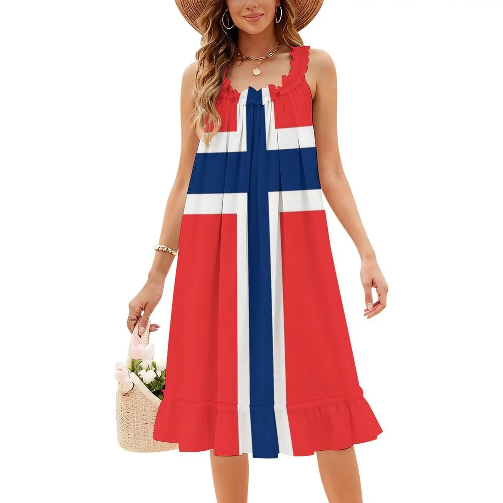 أقنعة هدايا العلم النرويجي ملصقات ومنتجات فستان بوهيمي بدون أكمام متعدد الطباعة فستان حفلات عطلة الشاطئ علم نرويجي