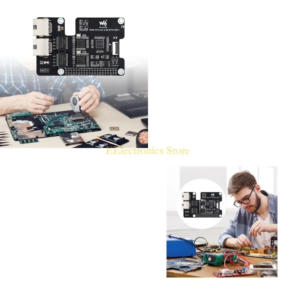 B03C 40 Pin Passthrough Ethernet Board, 2 RJ45, PCIe x1 RTL8125 Controller Card, 85 x 56.5 mm Form with Cable Kit for Single