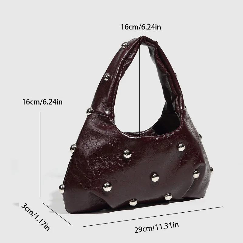 PUNK สไตล์ Satchel กระเป๋าผู้หญิง PU Rivet ไหล่กระเป๋าอินเทรนด์ Underarm กระเป๋าสีทึบแฟชั่นกระเป๋าถือคุณภาพสูงกระเป๋าขนาดเล็ก