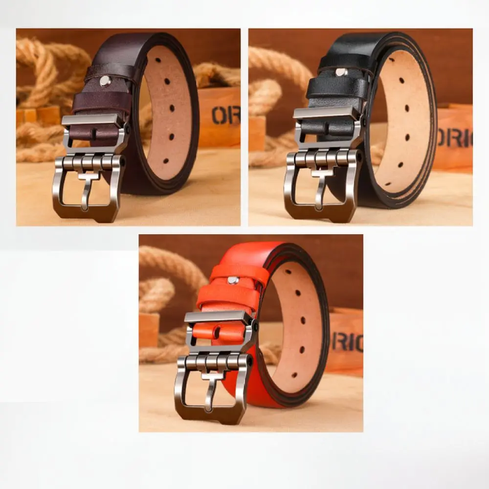 Cowhide Leather Belt Mens Vintage Alloy Pin Buckle Waistband Classic Retro Fashion Casual Business Luxury Designer Strap