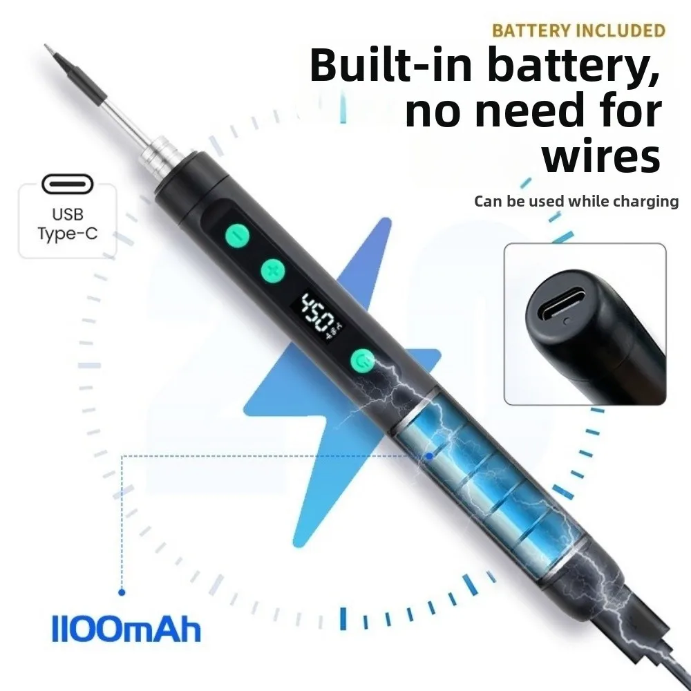 Adjustable Temperature USB Soldering Iron Speed Heating Digital Display Electric Iron Solder Type-c Charging Cordless