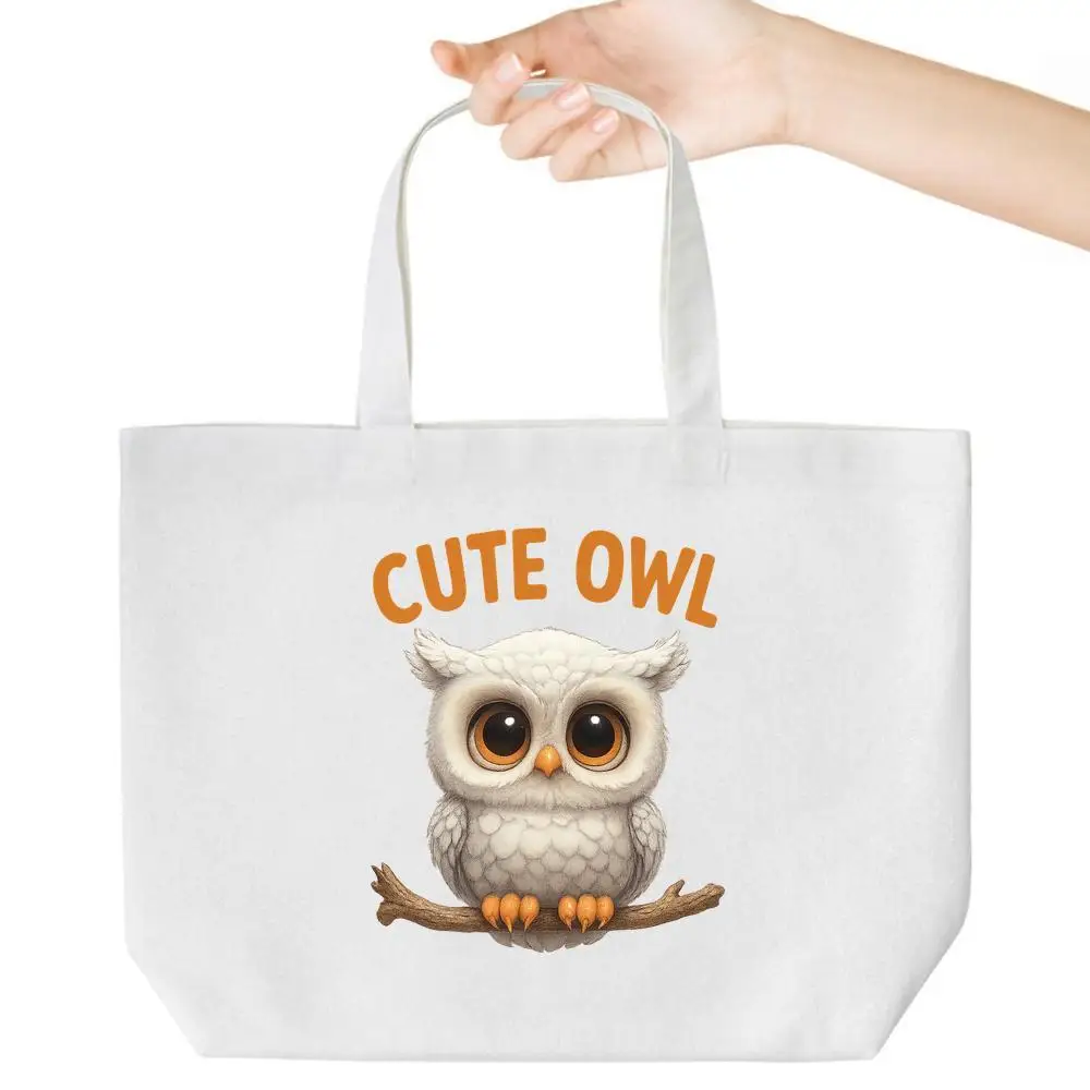 

Owl Print Tote Bag. Cartoon design with large eyes for commute, outings & school.