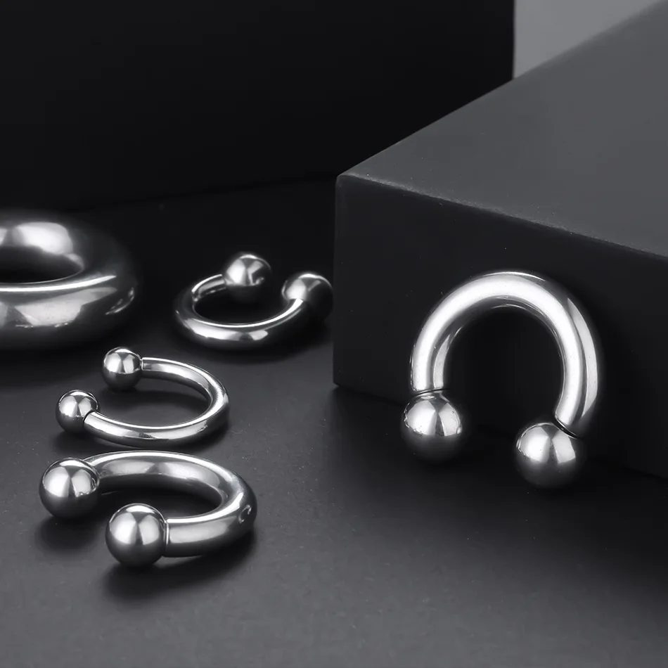 1pc Laege PA Ring Horseshoe Circular Barbell Stainless Steel Earring Nose Ring 0G 2G 4G 6G 8G 12G Body Jewelry for Men Women
