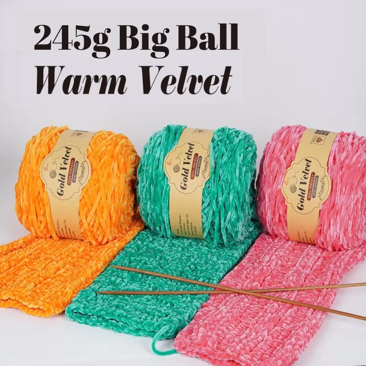 Image of 245g dickes Gold-Samt-Chenille-Strickgarn, weiches, warmes Häkelgarn, DIY für Decken, Schals, Spielzeug, Kissen, handgemachte Bastelzubehörteile