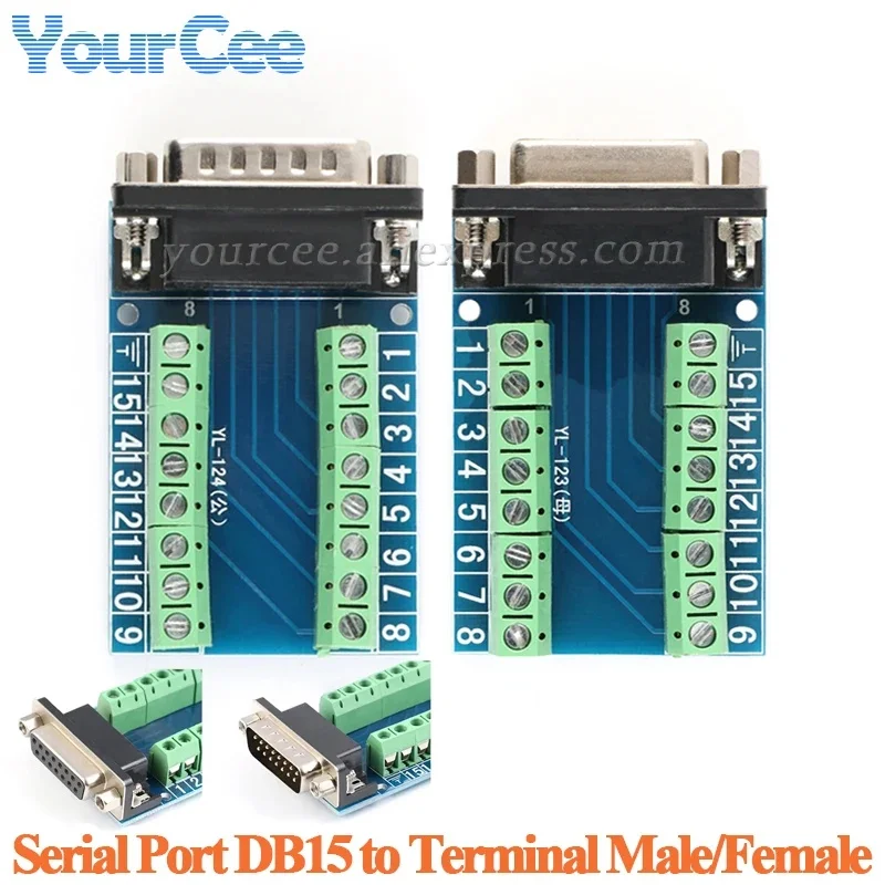 DB15 D-SUB 15pin Adapter Board Module Serial Port Conversion Plate Line Terminal Breakout RS232 Socket Plug Female Male