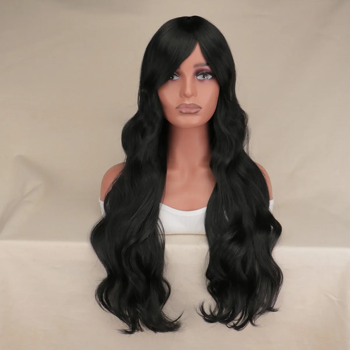 QQXCAIW Women Long Synthetic Hair Wigs Natrual Black Brown Halloween Anime Costume Long Wavy Natrual Heat Resistant Wig Women