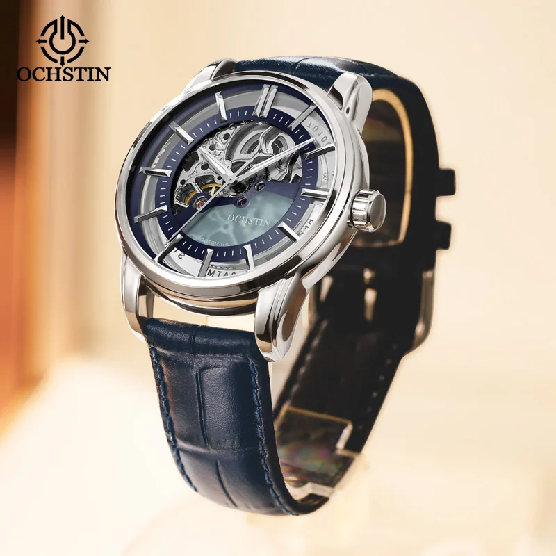 OCHSTIN Luxury Business Skeleton Mechanical Watch Master Series Men's Wear-resistant Genuine Leather Bracelet Waterproof Clock